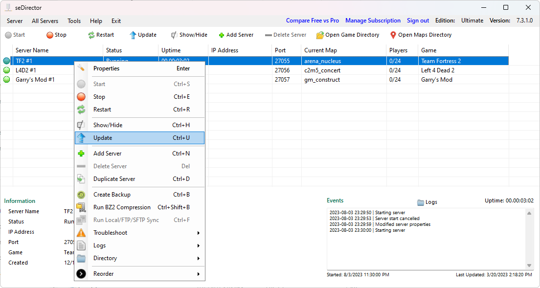 主菜单游戏服务器右键